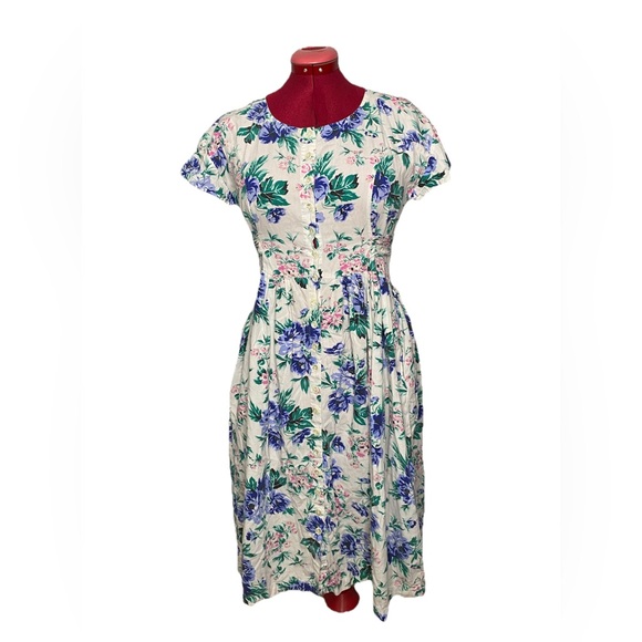 Sugar Co. Ltd Vintage Cottage Core Floral Dress 100% Cotton Feminine POCKETS - Picture 1 of 10